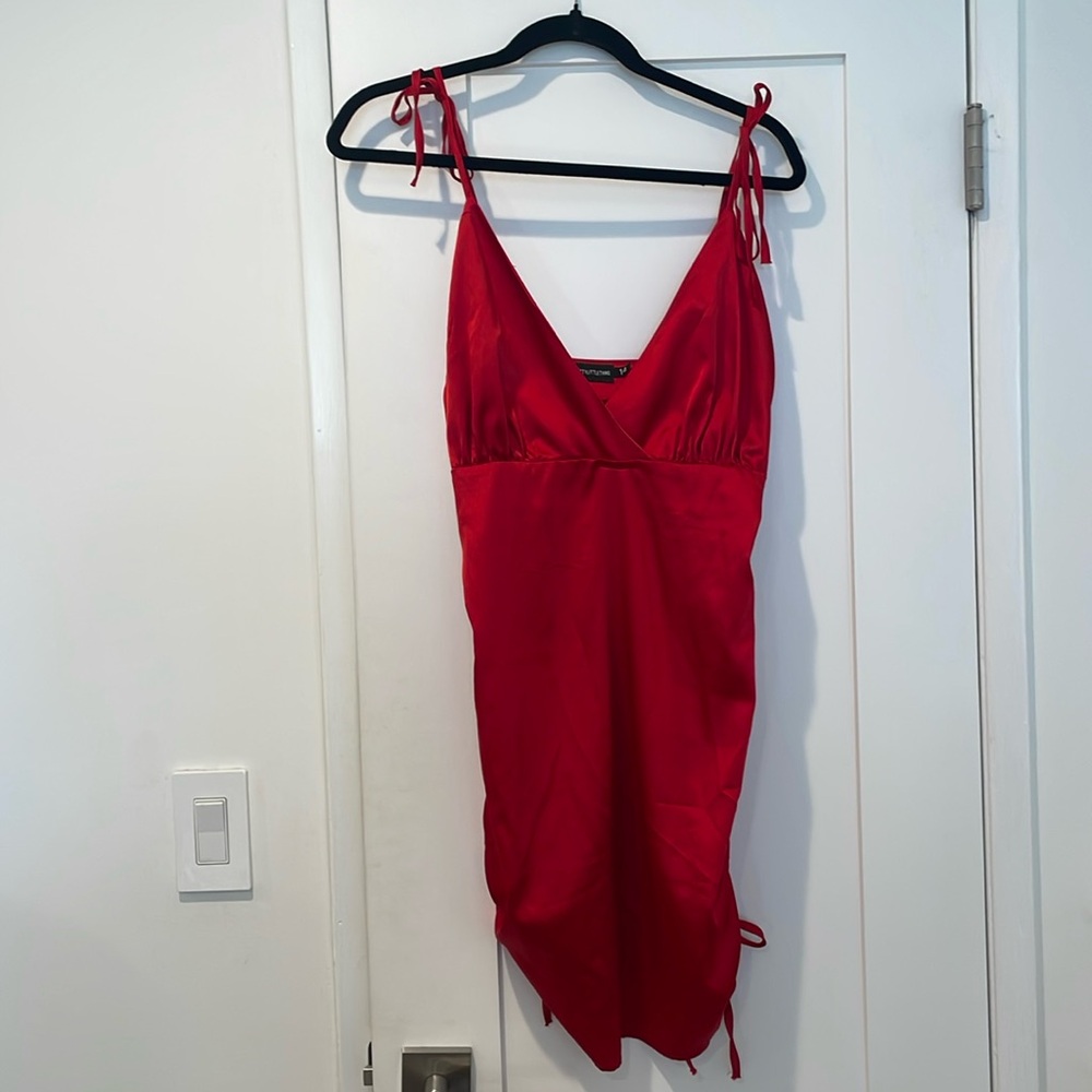 Red Satin PLT Mini Dress